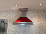 ZLINE 36 in. Satin Stainless Steel Wall Mount Range Hood with Colored Shell and Stainless Steel Handle (8654SNX-36)