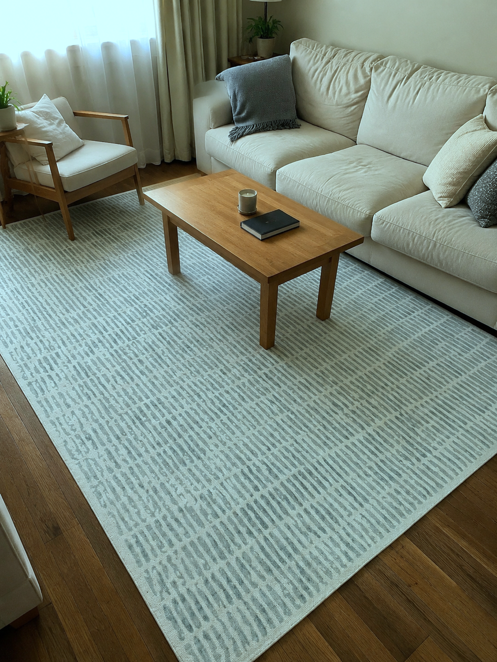 Capitola Handmade Aqua Blue Soft Rug | Modern Abstract Linear Grids Checks Area Rug