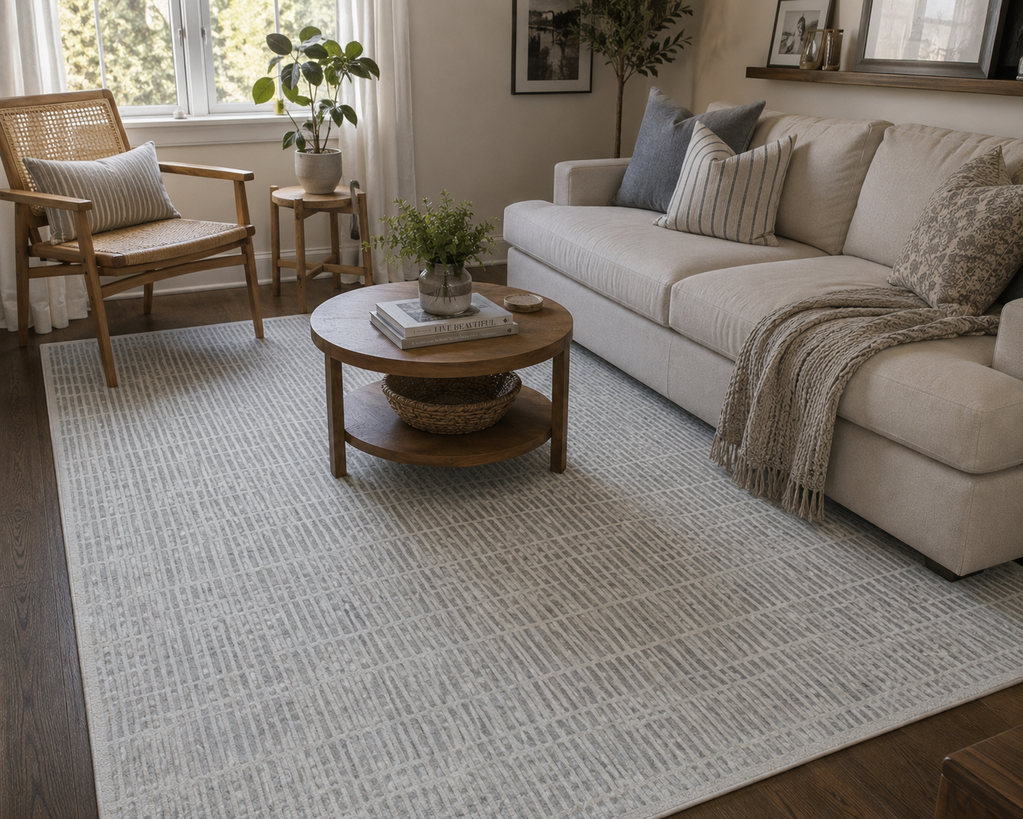 Capitola Handmade Grey Soft Rug | Modern Abstract Linear Grids Checks Area Rug