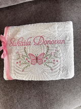 Personalized Pink Butterfly & Botanical Baby Quilt | Custom Name Heirloom Blanket for Girls