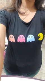 Women Round Neck Half Sleeves T-Shirt with Pac Man Print for Women