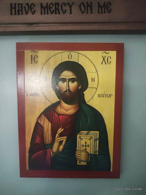 Jesus Christ icon, Handmade Greek Orthodox icon of our Lord, Byzantine religious wood plaque, Orthodox Devotional Art, Christian Religious Gift