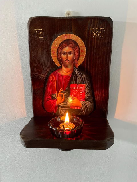 Christian Iconostasis with Jesus Christ, Handmade Mount Athos Orthodox shrine with Our Lord,Byzantine altar, Christian Religious Gift