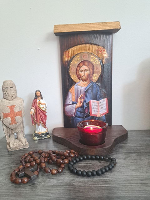 Christian Iconostasis with Jesus Christ icon Handmade Mount Athos Orthodox shrine w/ Our Lord Byzantine altar wall hanging wood plaque icon