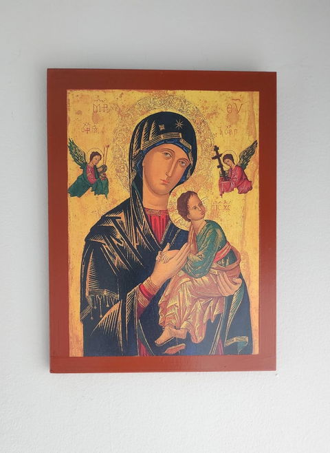 Our Lady of Perpetual Help icon, Handmade Greek Catholic Icon of Virgin Mary, Mother of God Byzantine art wall hanging plaque