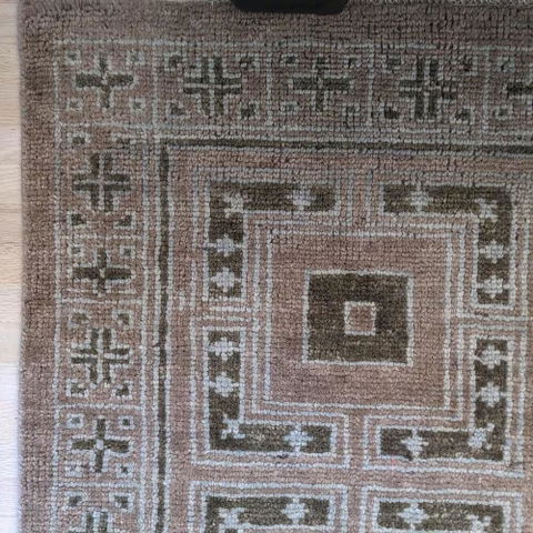 Hand Knotted Wool Rug: Taupe Brown Geometric Area Carpet