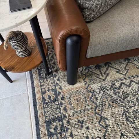 Hand Knotted Charcoal Wool Rug: Vintage Geometric Distressed Oriental Carpet