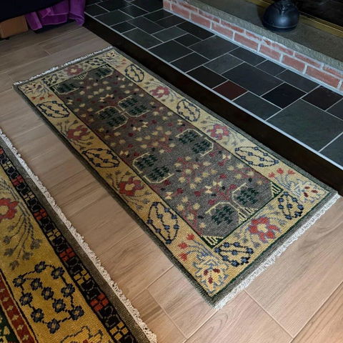 Hand-Knotted Wool Area Rug: Olive Green Oriental Oushak Design