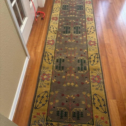 Hand-Knotted Wool Area Rug: Olive Green Oriental Oushak Design