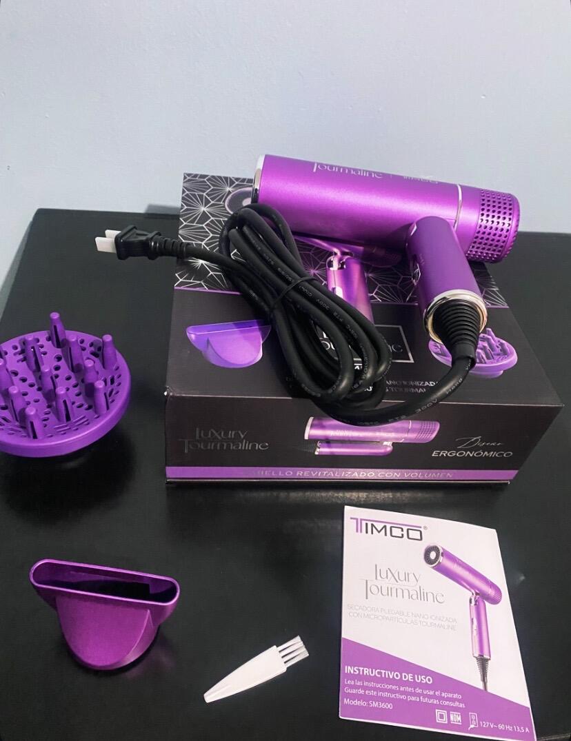 Secadora de Cabello Plegable con Difusor y Boquilla Luxury Tourmaline Timco SM3600