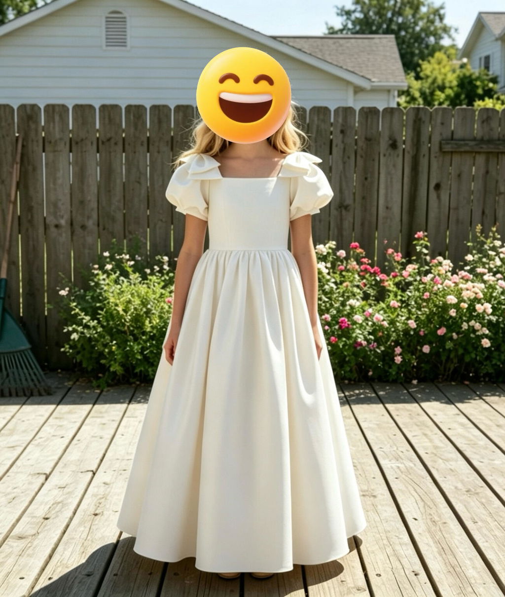 TinyTulle Satin Flower Girl Dress with Bow Shoulder and Puff Sleeves for Weddings