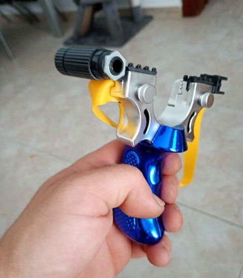 Tirachinas Profesional Ergonómico con Puntero Láser con Mango Azul [Alta Precisión]