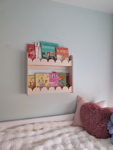 Bubble Bookshelf - 2 Tier Scalloped Shelf - Natural Timber