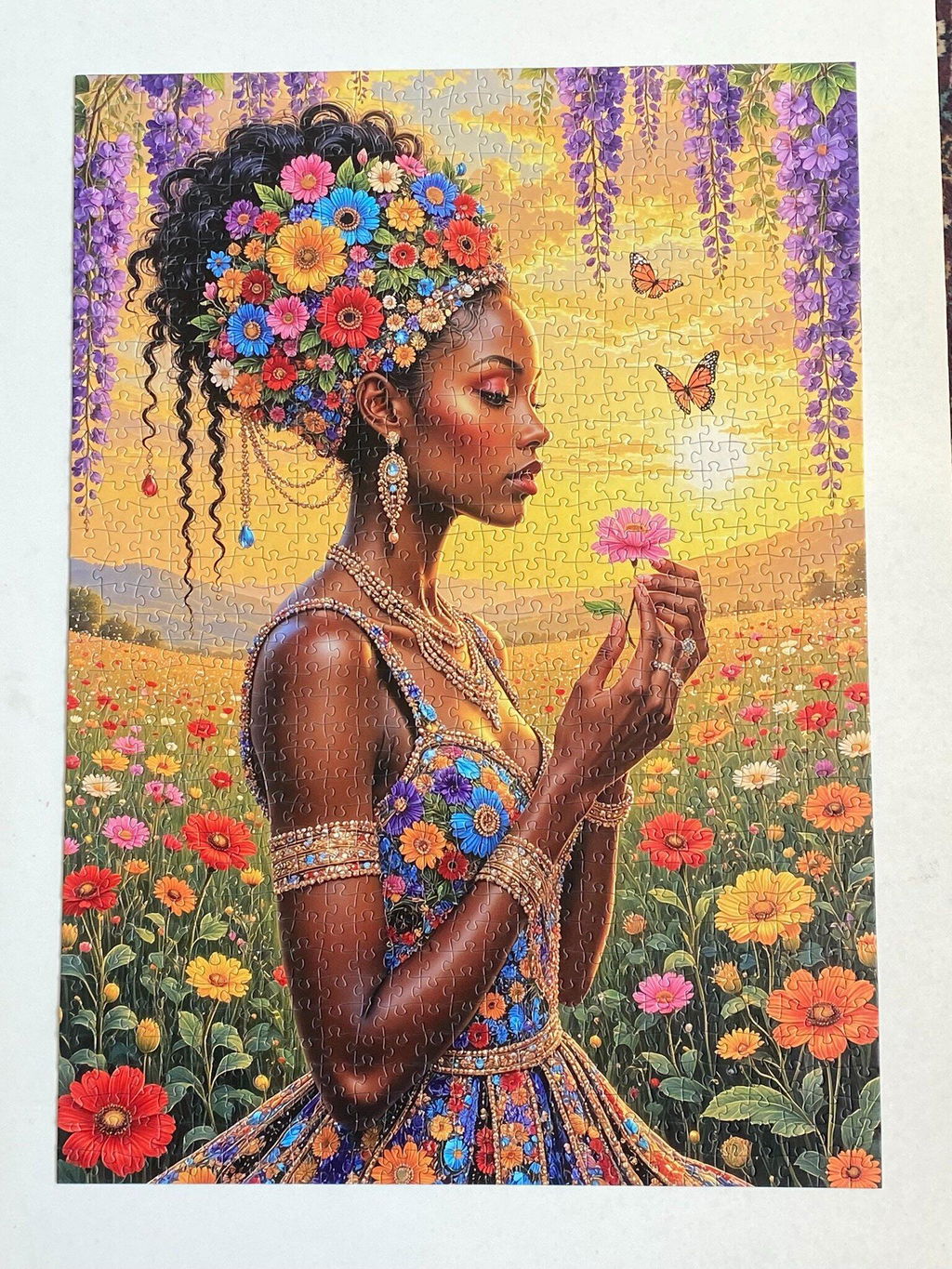 Golden Floral Serenity Portrait Jigsaw Puzzle