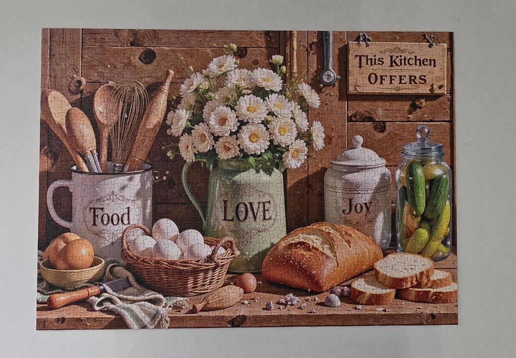 Rustic Kitchen Flowers Bread Still Life Jigsaw Puzzle