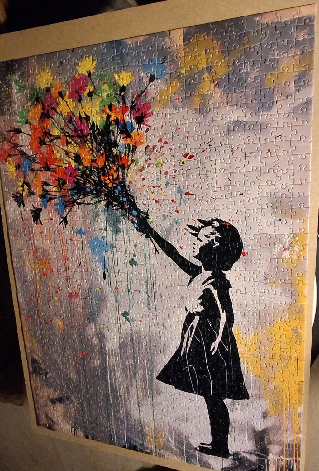 Girl with Colorful Flower Bouquet Jigsaw Puzzle