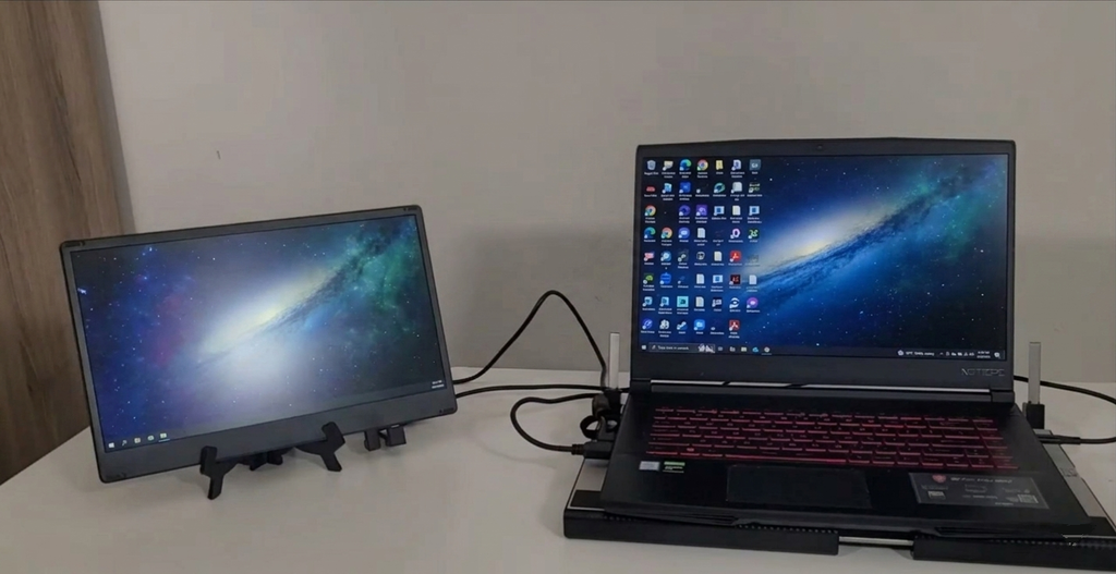TUTT 14'' Portable Monitor | Laptop Base | 360° Rotation Stand, Multi-Position | F3 Built-In Speaker | All Devices Compatible (H5 Converter Cable Included)