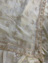 Aliaa Bhatt Inspired Beige color organza zari saree having embroidery work