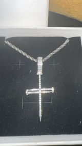 Iced Cross of Nails Pendant - White Gold