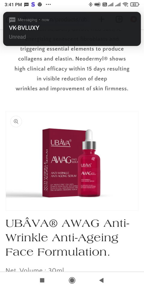 UBÂVA® AWAG Anti-Wrinkle Anti-Ageing Face Formulation.