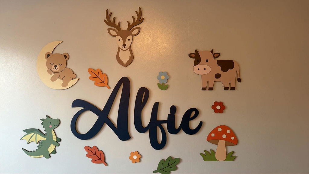 Personalised Wooden Nursery Name Sign – Custom Kids Room Wall Decor