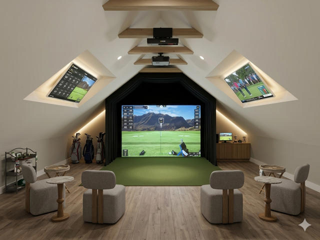 Indoor golf simulator image attached to Eric Swanson’s review