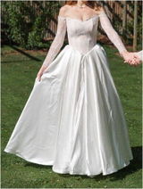 Satin Corset Wedding Dress Adore | A-line Off-Shoulder Gown With Long Lace Sleeves