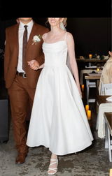 Satin Midi Corset Wedding Dress Rihanna | Simple Tea Length Elopement Dress