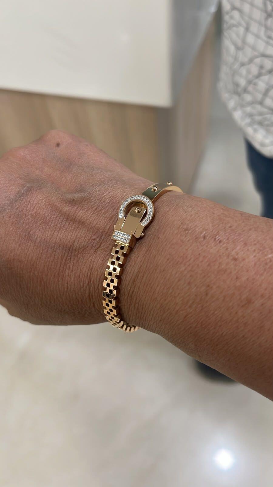 Studded Chain Belt Bangle | Anti-tarnish | Gold Plated | Demi-Fine | Openable