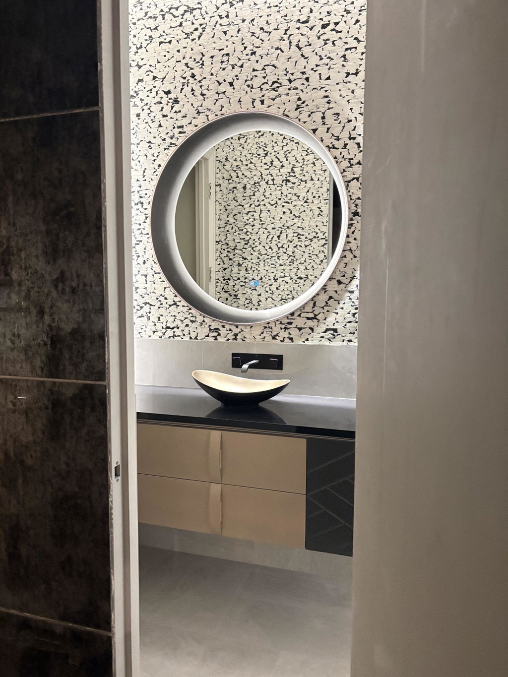 Luxury Bath Vanity Set, Green, Gold Accents, 40"- 60", Single, Floating, Round Smart LED Mirror