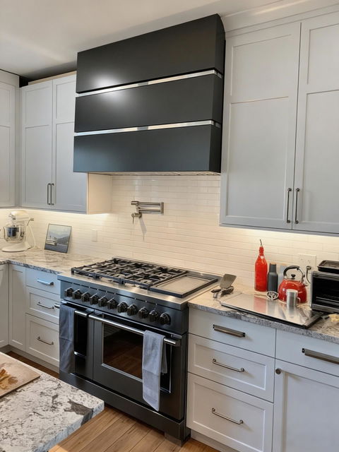 USA Modern Black Box Range Hood with Polished Stainless Accents URHS-104