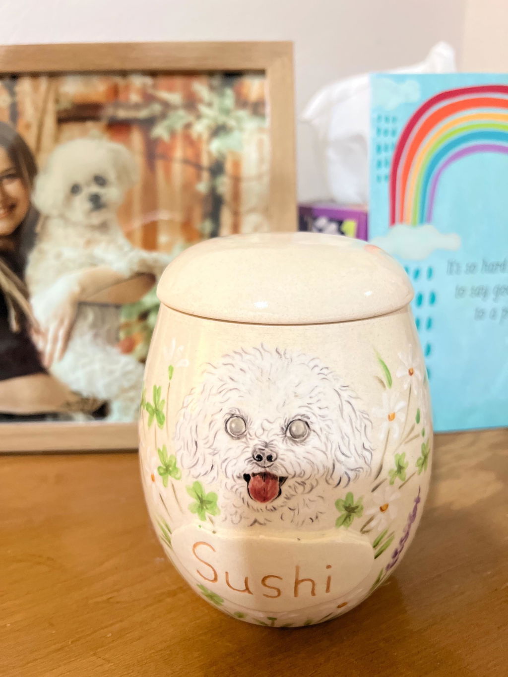 Custom Pet Portrait Ceramic Memorial Urn – Handmade Pet Ashes Keepsake