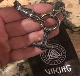 King Chain With Two Bear Heads Holding Mjolnir Pendant