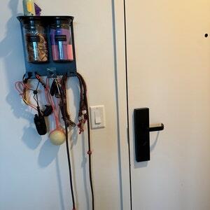Dog Leash Holder for Wall, Dog Storage with 9" Shelf, Deep Hooks and 2 Large 32oz Airtight Dog Treat Containers