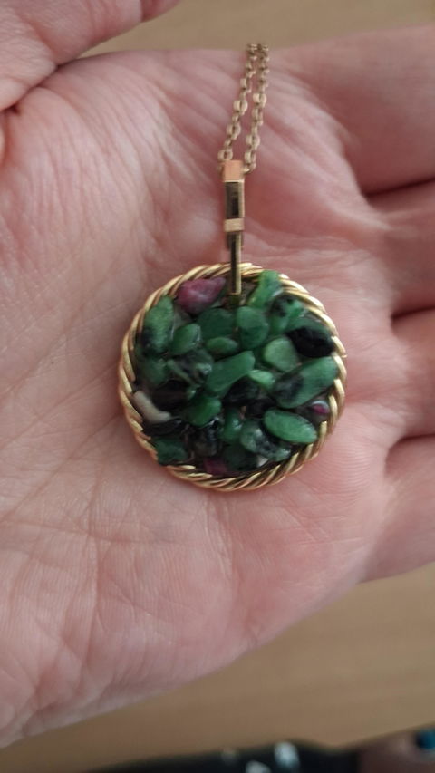 Miedziany Amulet Tensorowy z Zoizytem z Rubinem – Pozłacany