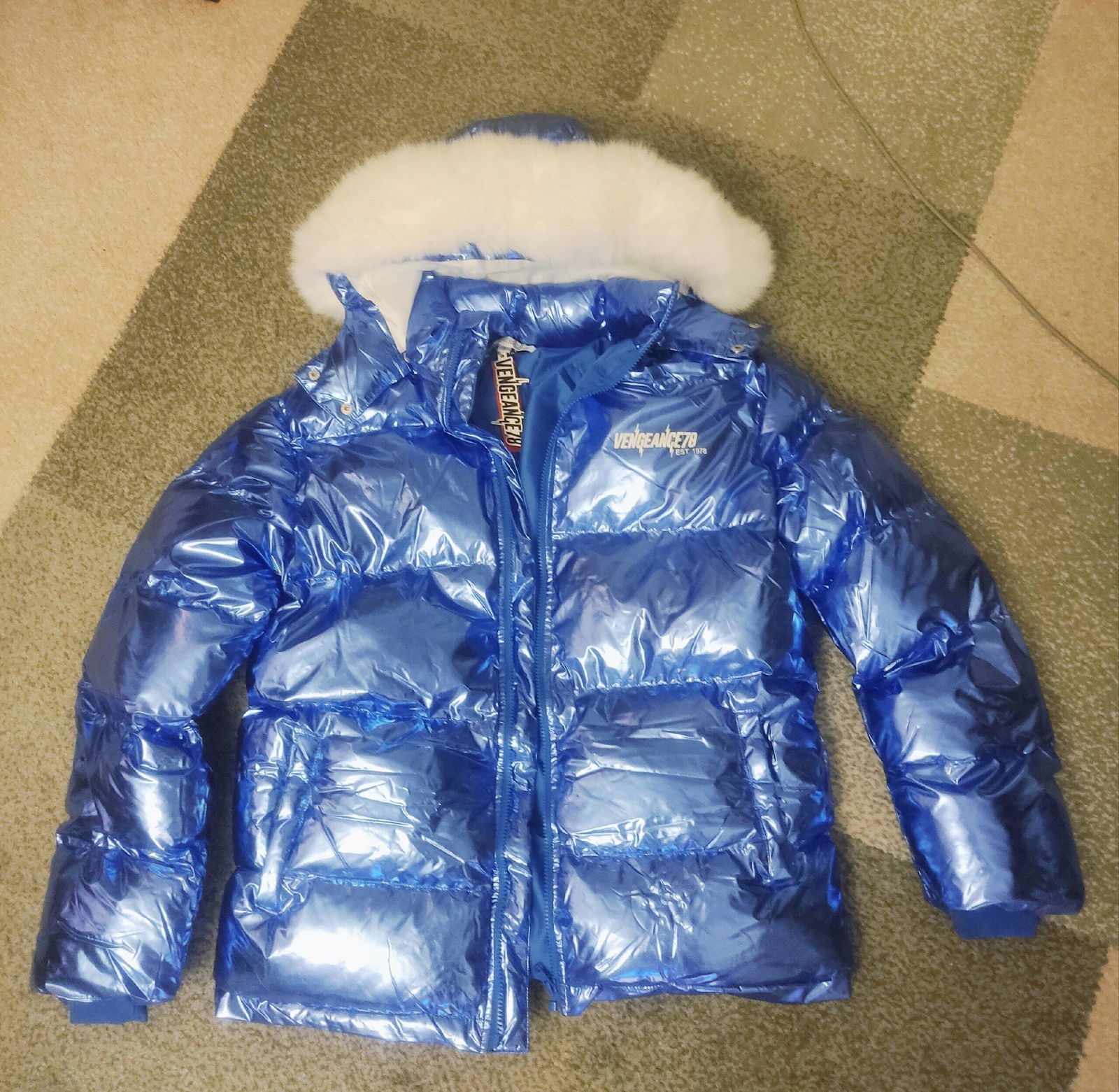 Vengeance78 - Vengeance of Cincy Puffer Jacket - Metallic Blue and Ora