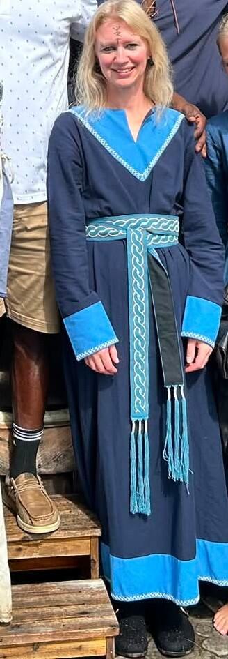 NEW Viking Dress - Dark Blue with LightBlue trim
