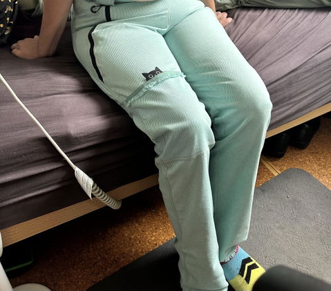 Women's wheelchair adaptive jeans with elastic waist and fun print
