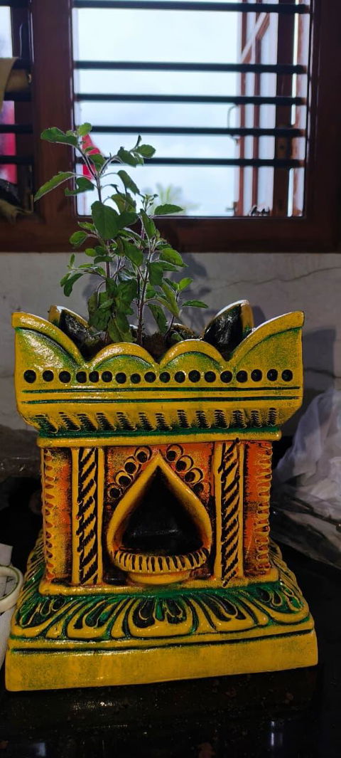 Terracotta Gardening Brindavan Tulsi Pot with Drainage Hole at Bottom | Tulsi Vrindavan for Balcony, Porch, Garden, Roof Planter  (B * H - 9 * 12 Inch)