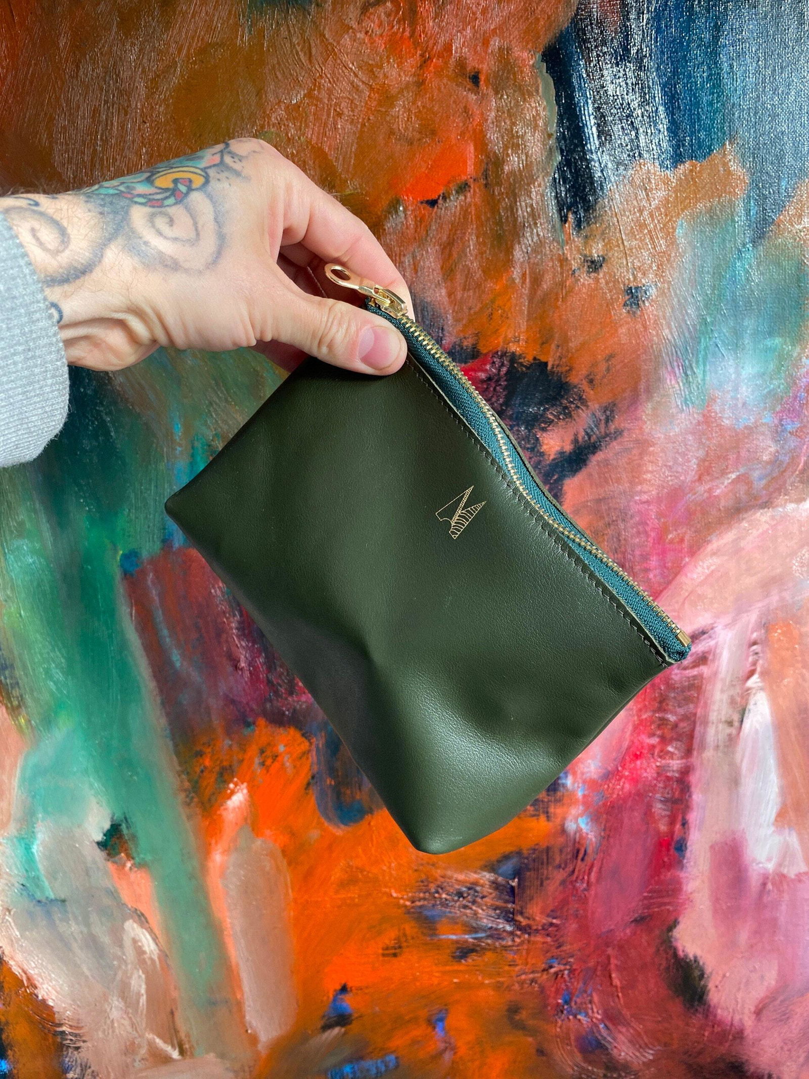 Olive Green Leather Travel Bag | Handcrafted Leather Travel Pouch