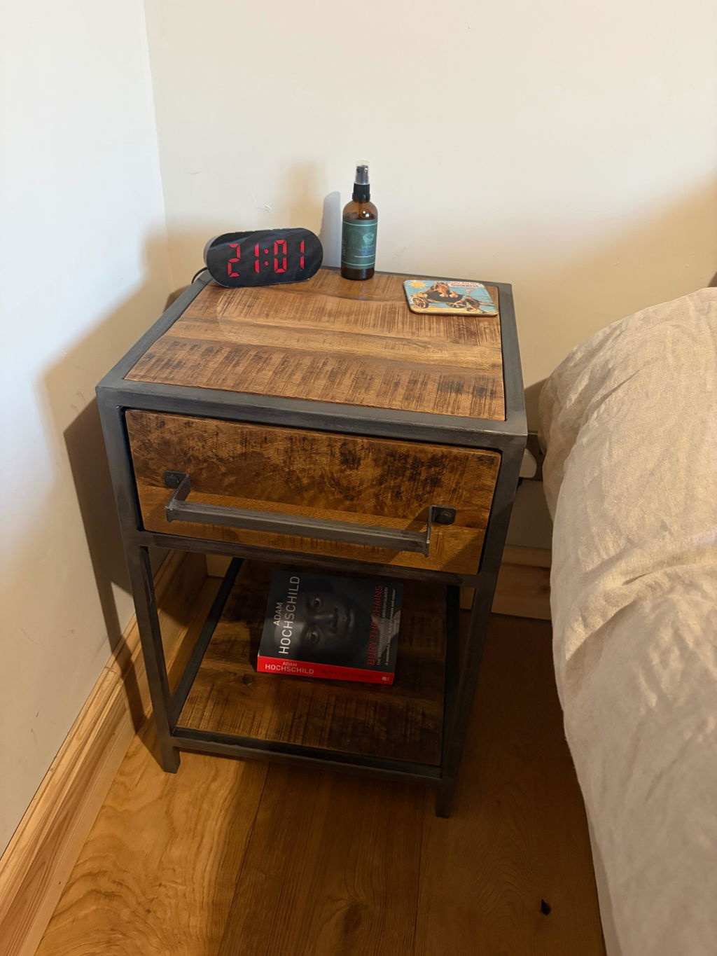 Saw Cut Bedside Table with Drawer - Distressed