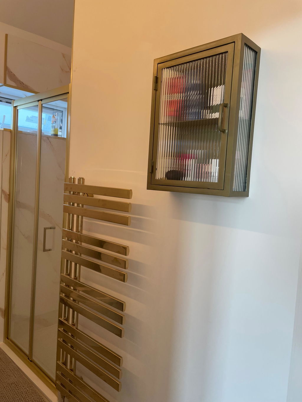 Industrial Fluted Glass Bathroom Cabinet - Antique Brass