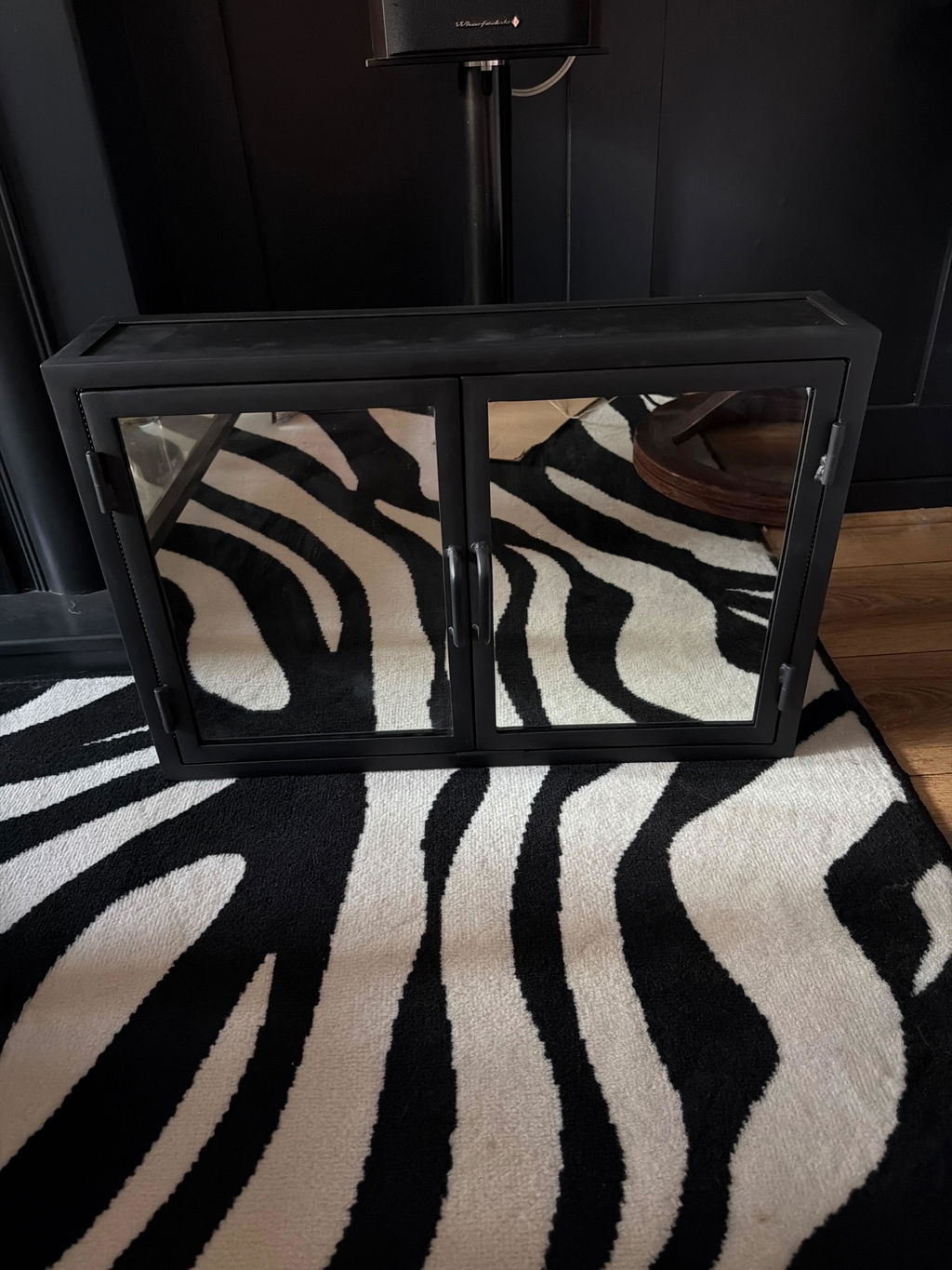 Industrial Mirrored Double Door Bathroom Cabinet - Matt Black
