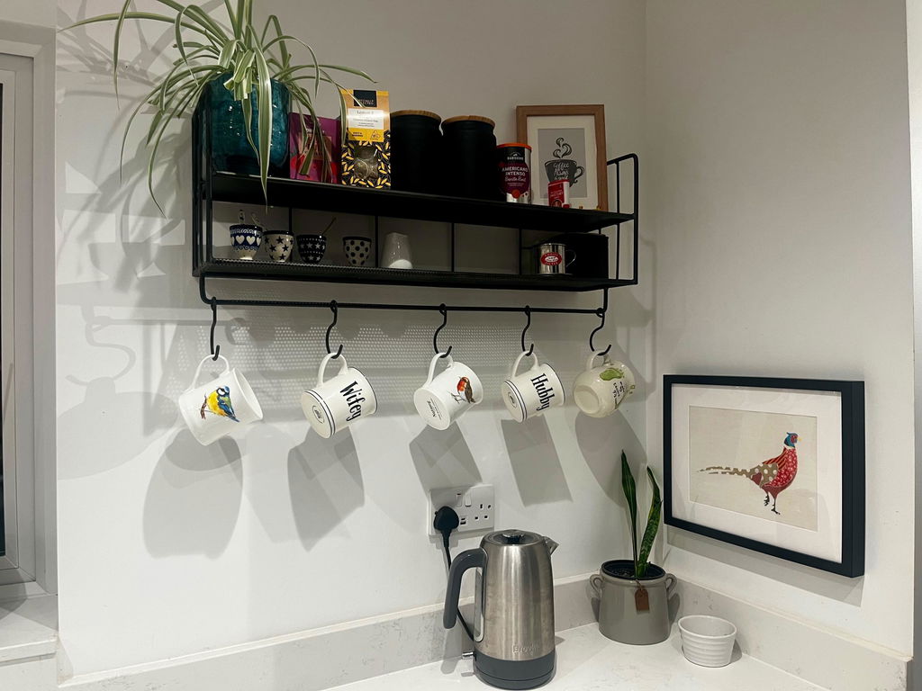 Industrial Wall Shelf with Hooks - Tall - Matt Black