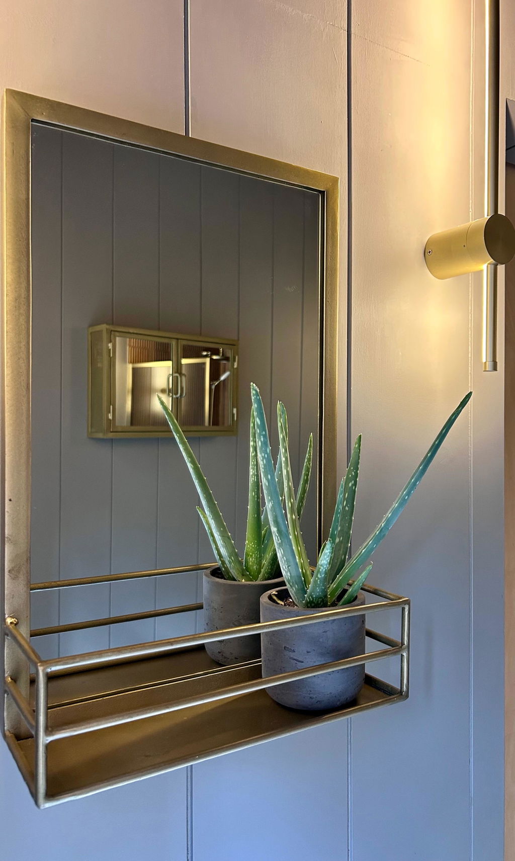 Industrial Mirrored Double Door Bathroom Cabinet - Antique Brass
