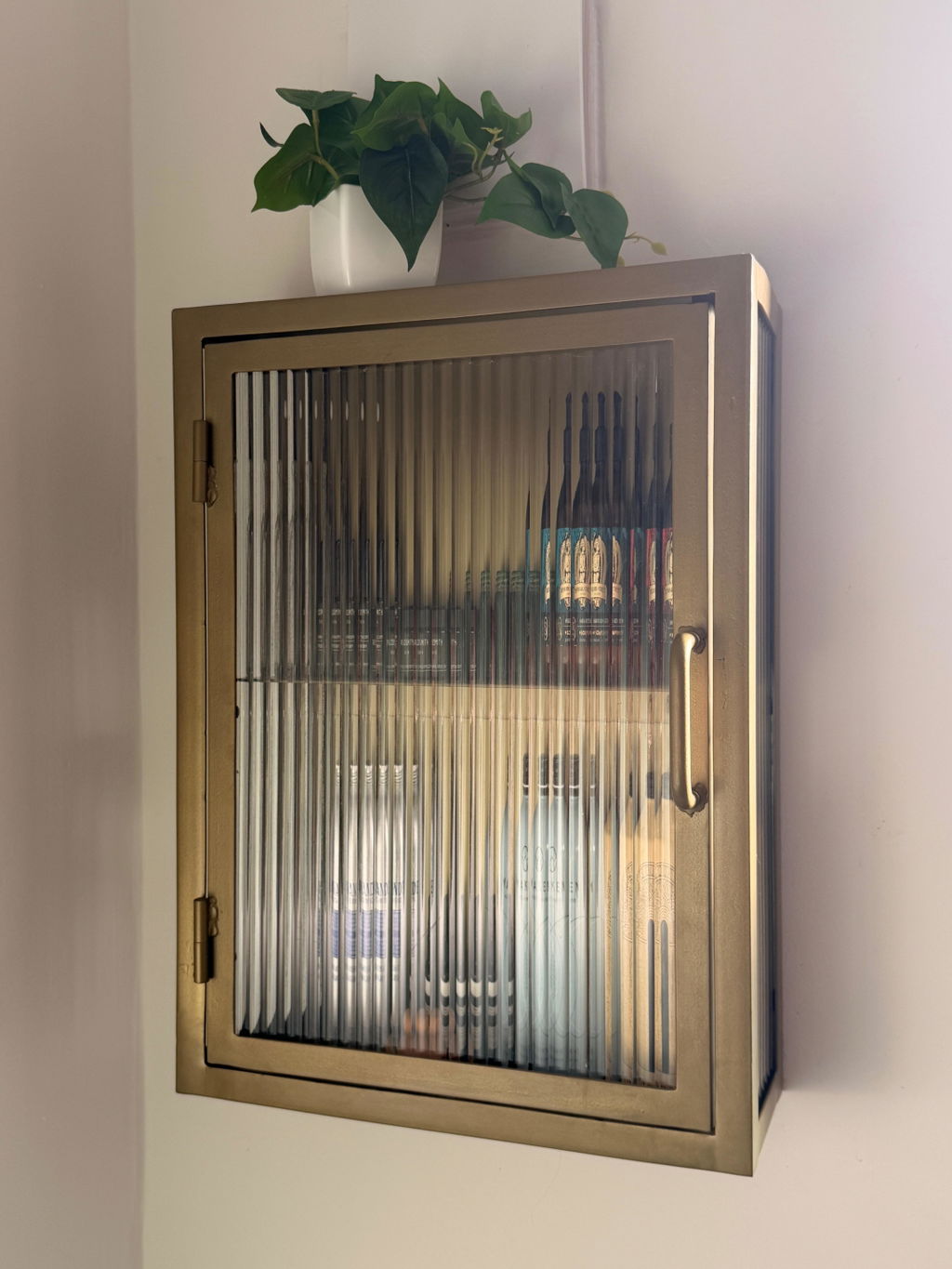 Industrial Fluted Glass Bathroom Cabinet - Antique Brass