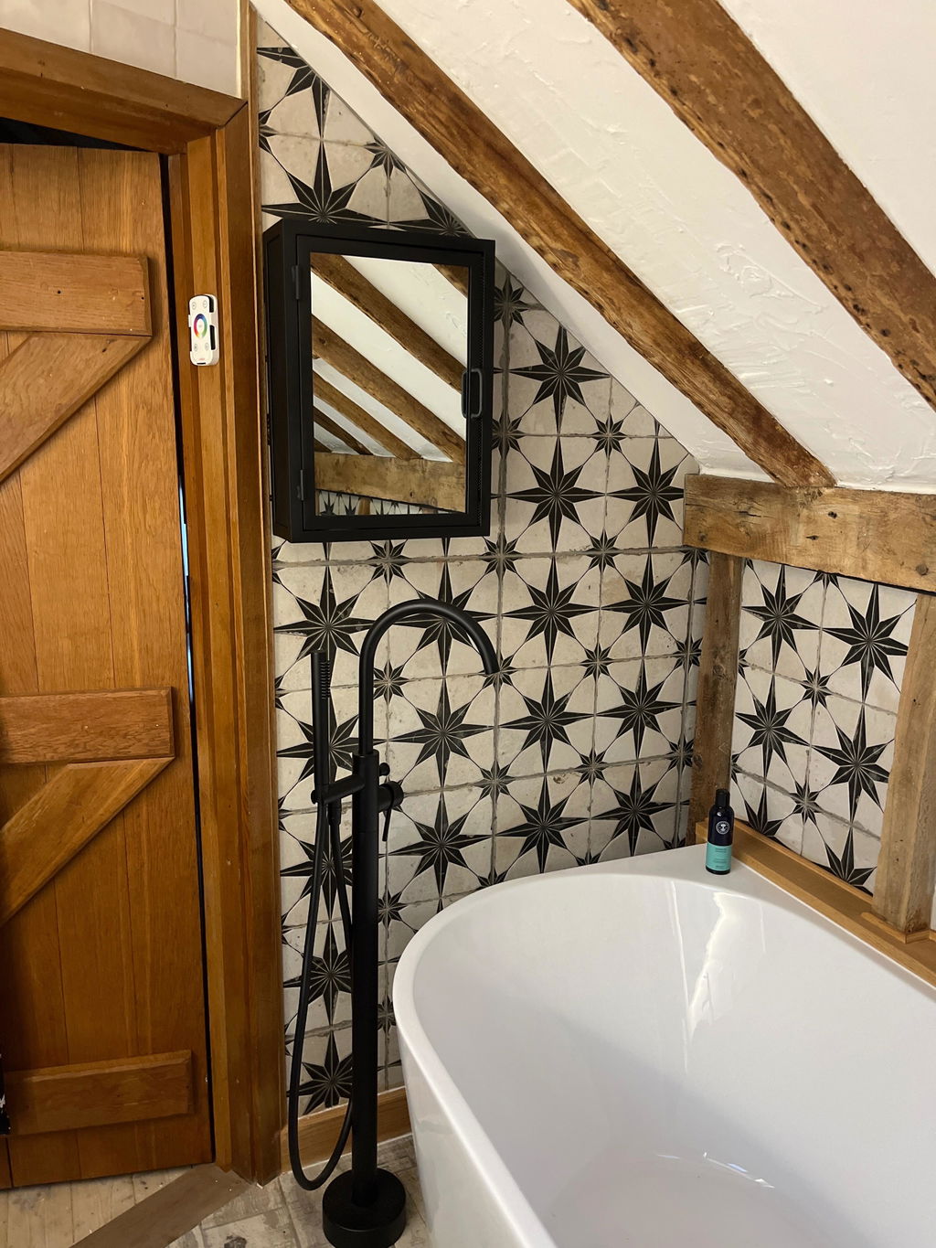 Industrial Mirrored Bathroom Wall Cabinet - Matt Black