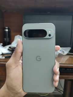 Buyer’s photo: back of a hazel Pixel 9 Pro XL, held in hand