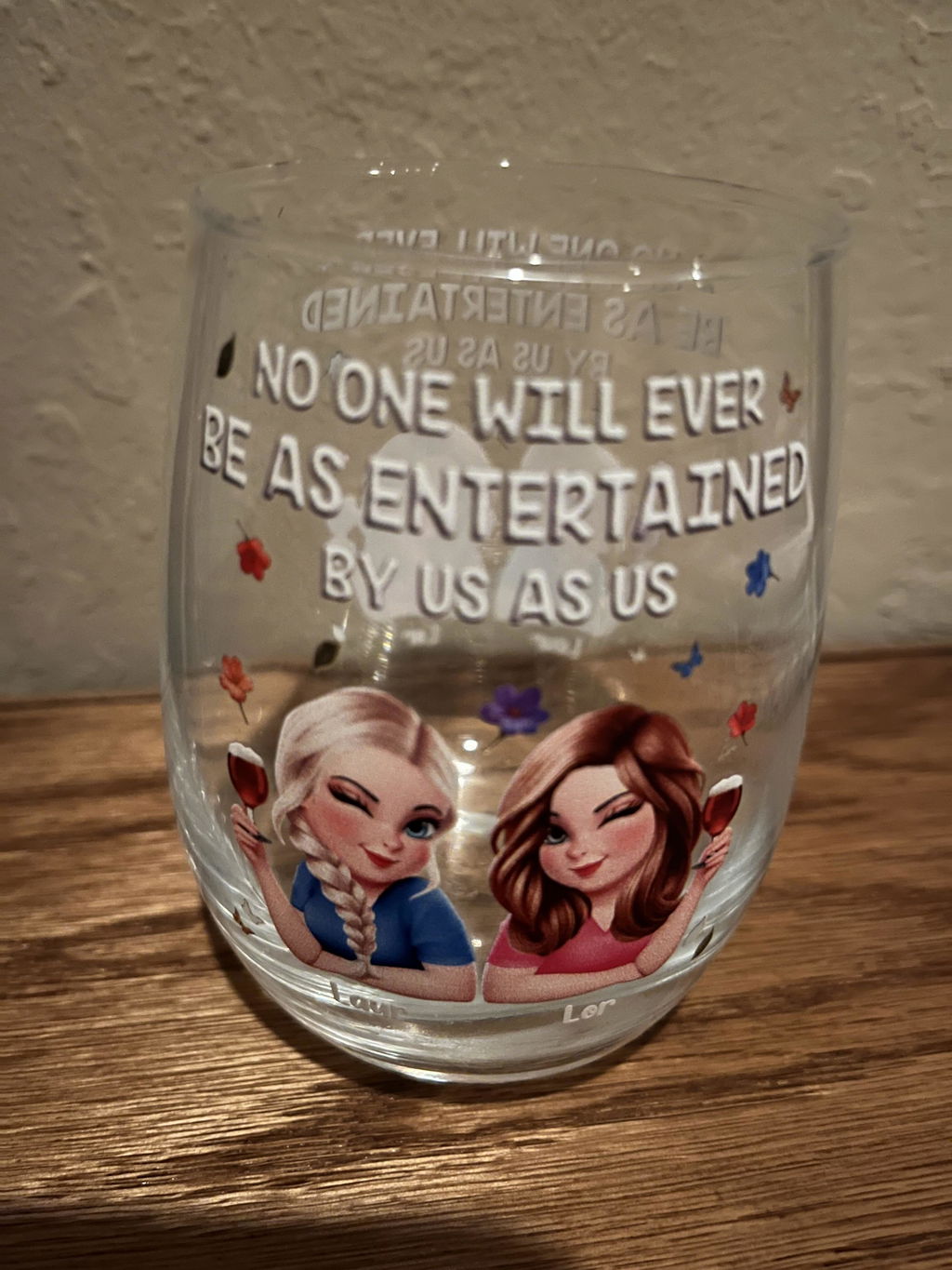 I absolutely love the personalized sets of glasses I purchased for my long time best friend's upcoming 70th Birthday.  It was fun "designing" them on your site based on the choices provided.  The glass sets are lovely and very well made.  I am very happy with my purchase and will be back for more.