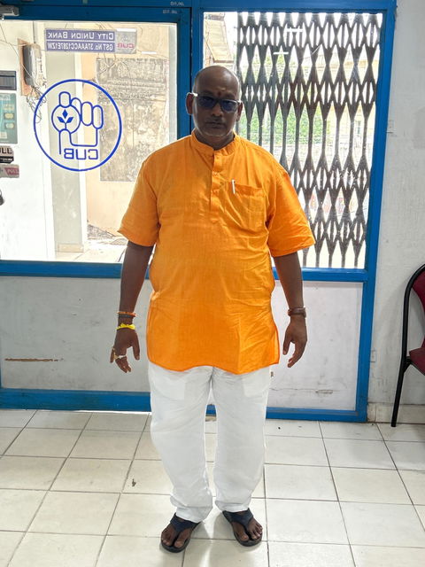 Orange Duel Tone Organic Cotton Half Sleeves Men Kurta